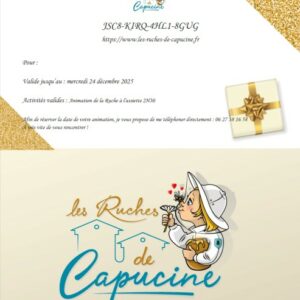 Image d'une carte cadeau pour une animation cuisine dans une ruche à Capucine.