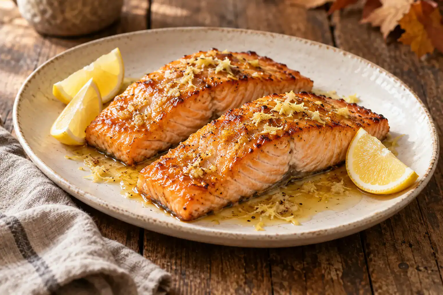 Saumon rôti au miel d’acacia, citron et gingembre